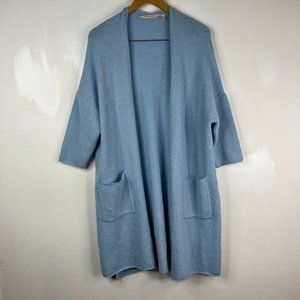 Soft Surroundings Cardigan Sweater Womens Sz S/M Blue Wool Blend Open Front Knit